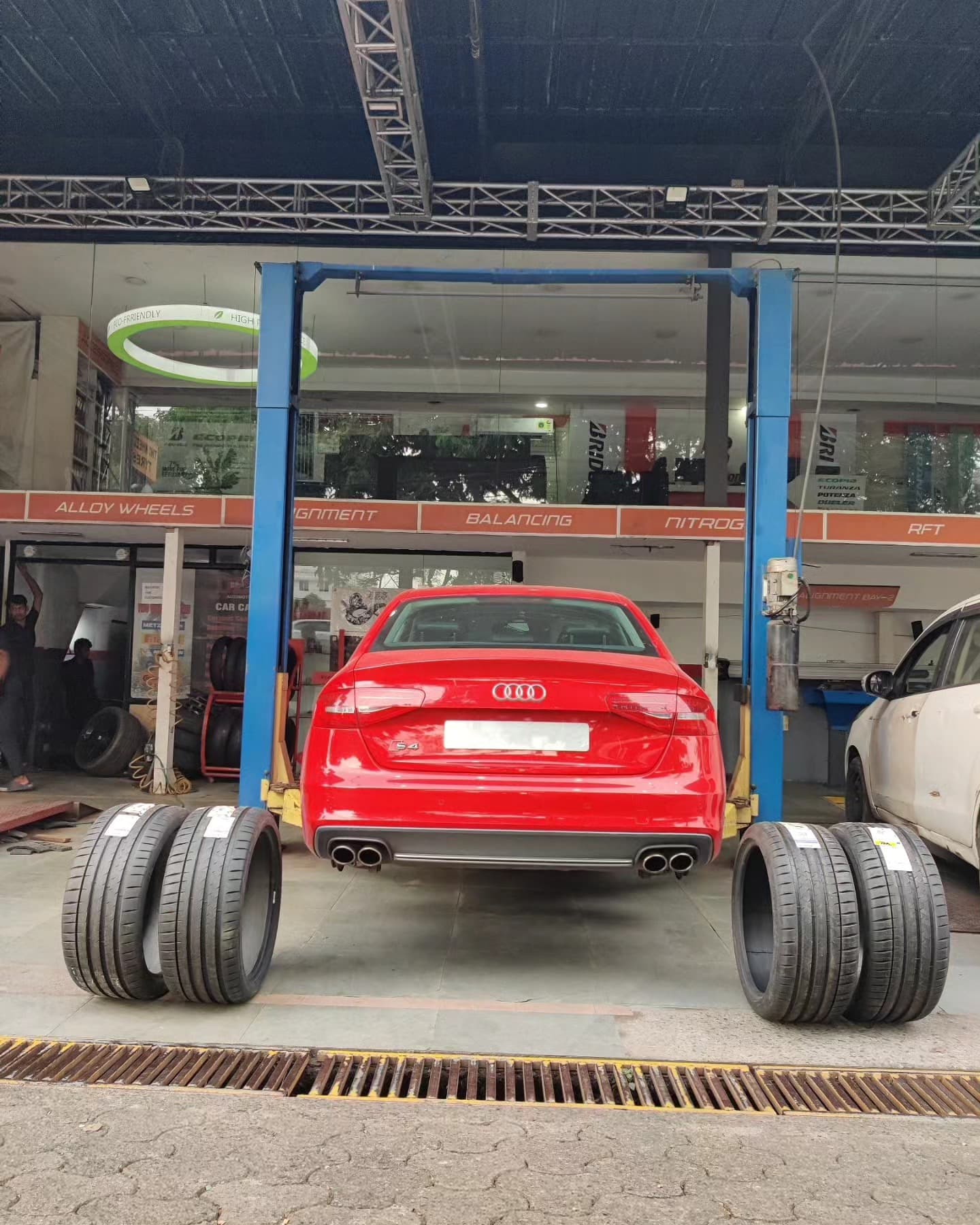 Touchless tyre fitting machine inside the DBS workshop